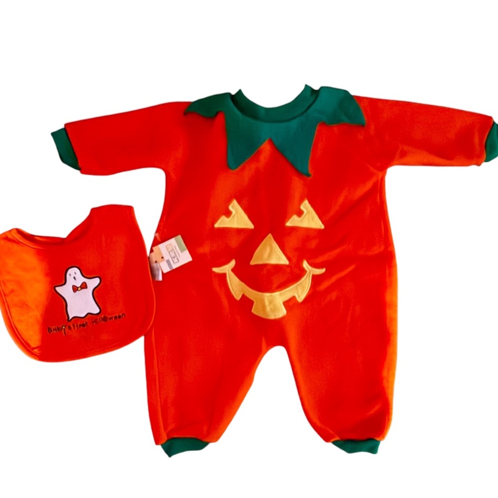 BOO!  Cute Vintage Orange Infant Pumpkin Costume And Halloween Bib
